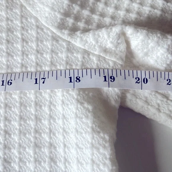 W5 Anthropologie White Waffle Knit Mock Neck Top with 3/4 Length Bell Sleeve - Picture 7 of 8